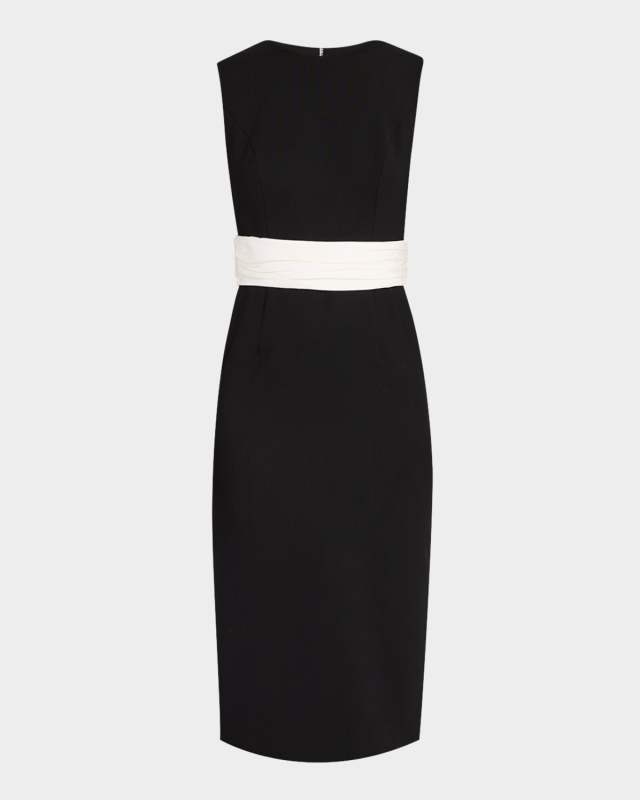 Sleeveless Cummerbund-Waist Midi Dress